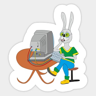 Rabbit at the computer Sticker